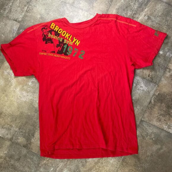 vintage red brooklyn boxing tee cool offset shoulder logo 1972 size extra large - Picture 1 of 7